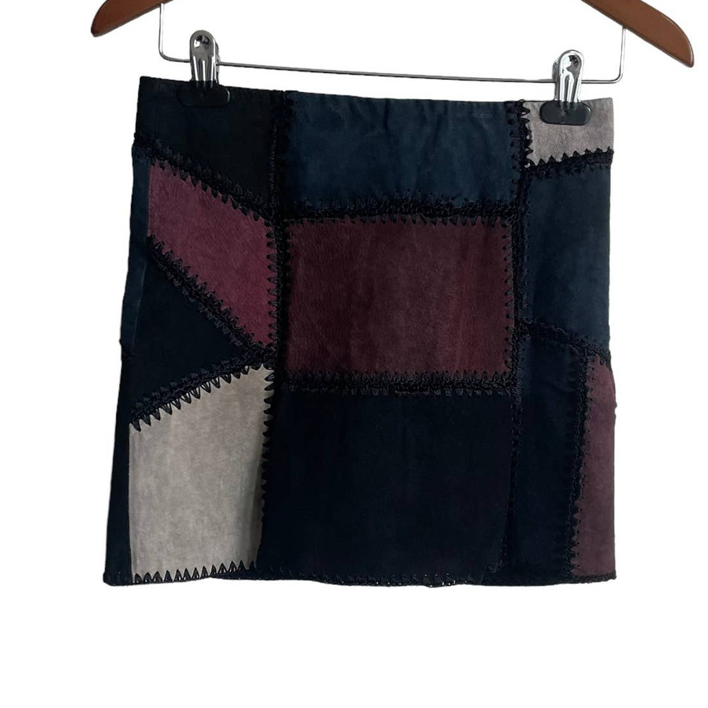 Zara Skirt Women XS Multicolor Lined Patchwork Faux Suede A-Line Back Zip Mini